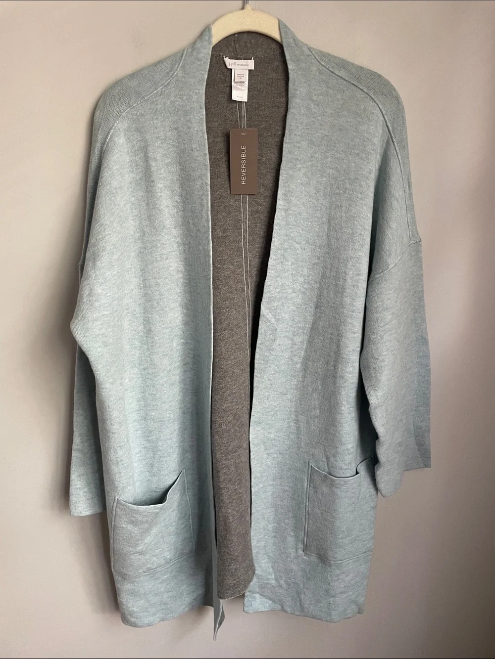 New J. Jill Reversible Cardigan Blue/Gray Cotton Blend Sweater Size XL